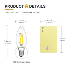 TOKCON 12V Candelabra LED Light Bulbs - Daylight 5000K 4W(Only for 12 Volt DC/AC) - E12 Small Base - 40W Equivalent Dimmable Low Voltage Type B LED Candle Bulb for RV, Boat, Lantern, 4 Pack