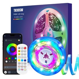 TK99SW RGBIC LED Strip, 1 m Bluetooth LED Strip Controllable with App and Remote Control, LED TV Backlight Sync with Music, USB LED Built-in IC Lighting for Decorative TV