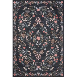 Loloi Rifle Paper Co. Maison Collection MAO-04 Tuileries Black 3'-0" x 3'-0" Round, .19" Pile Height, Accent Rug