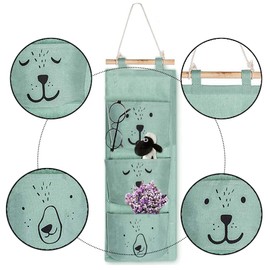 WEIWUXIAN Hanging Organiser, Pack of 2 Waterproof Storage Bags, Debris Bag, Storage Bag, Cotton Linen, with 3 Pockets for Bedroom, Bathroom, Kitchen (Green, Black)