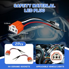 4PCS Headlight Pigtail Connector,Ceramic H4 9003 HB2 Wiring Harness Headlight Socket,Socket Female Plug with 3 Adapter for Fog Light Retrofit Connector,Car Accessories (4 Pcs)