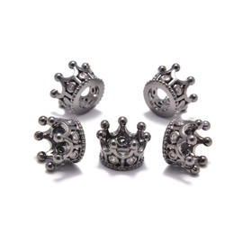AD Beads Zircon Pave Rhinestones Crown Bracelet Connector Charm Spacer Beads (5 Pcs Clear on Gunmetal (Queen Crown))