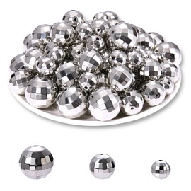 50PCS Disco Ball Beads for Jewelry Making, Reflective Faceted Mirrorball Beads Charms Silver Mini Disco Ball Loose Beads for Bracelet Necklace Earrings Making DIY Crafts Accessories (50PCS Silver)