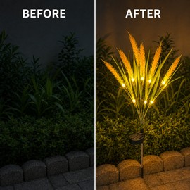 7-Head Solar Wheat Ear Garden Light, Warm White LED Outdoor Ground Stake Lamp for Lawn, Courtyard, Pathway, Camping and Party Decor