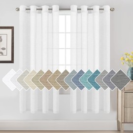 H.VERSAILTEX Natural Linen Semi Sheer Curtains Soft Semi Sheer Curtain Panels for Living Room/Nickel Grommet Window Treatment Curtains for Bedroom (Set of 2, 52 by 72 Inch, Pure White)