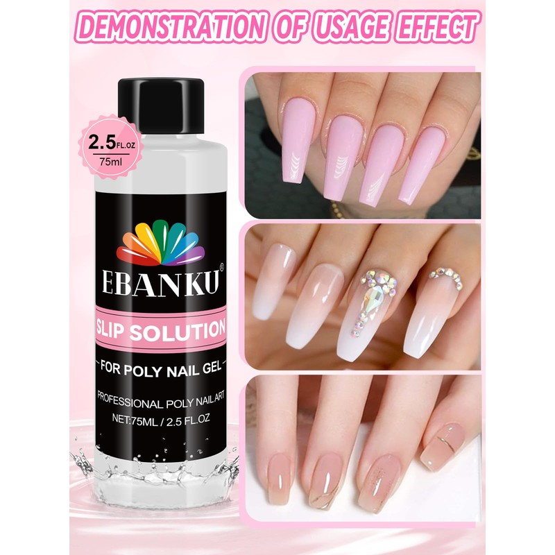 EBANKU Poly Gel Slip Solution Kit - 75ml Anti-Stick Nail