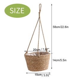 HAOHIZE Hanging Planters for Indoor Plants, Hanging Planter with Jute Rope Woven Hanging Flower Pots Hanging Plant Holder Hanging Basket Retro Style Straw Basket for Office Party (1 Pack)