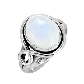 YoTreasure 10x12 MM Rainbow Moonstone in 925 Sterling Silver Solitaire Ring