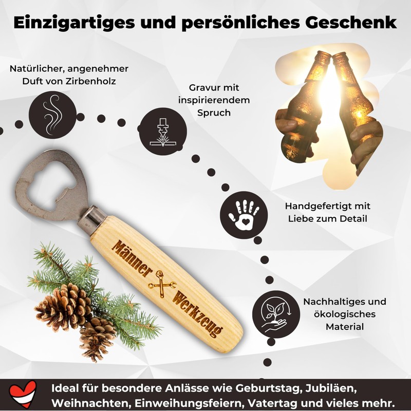 Bottle Opener Made of Swiss Pine Men Tool