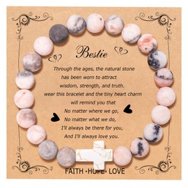 QWNHONEY Christian Gifts for Women Faith Cross Bracelet for Women Faith Religious Easter Catholic Christian Jewelry Meaningful Communion Baptism Natural Beads Bracelets Pink Zebra Jasper