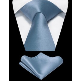 RBOCOTT Dusty Blue Tie and Pocket Square Necktie with Tie Clip Set(8cm-44)