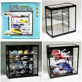 Collectible 4-Layer Display Showcase with USB Powered LED Lights Black for 1/18 1/24 1/32 1/43 1/64 Scale Models