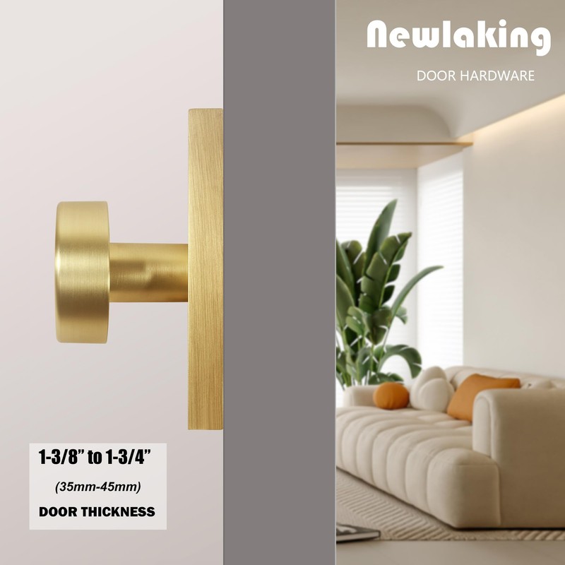 Newlaking Satin Brass Zinc Alloy Dummy Door Knob, Round Non-Locking