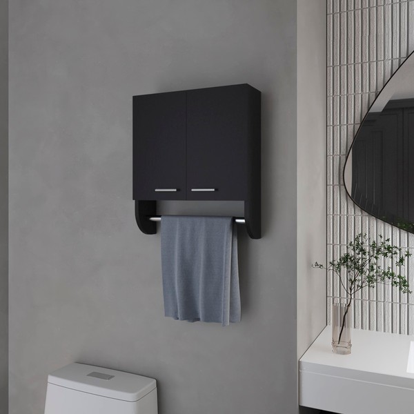Udorich Stylish Black Medicine Cabinet with Towel Bar for Organized