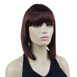 Lydell 10" Short Straight Bob Hair Wigs with Bangs No Part Full Synthetic Hair Cute Wigs (33A Dark Auburn)