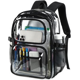 abshoo Large Heavy Duty Clear Backpack For School Bookbag Transparent Multi Pocket Backpacks (Black)