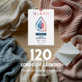 QLEAN Laundry Detergent Sheets (120 Loads) – Plastic-Free Packaging, Travel-Friendly, HE & Standard Washer Safe, Liquidless Laundry Soaps, Quick-Dissolving Formula, Skin-Friendly Formula - Unscented