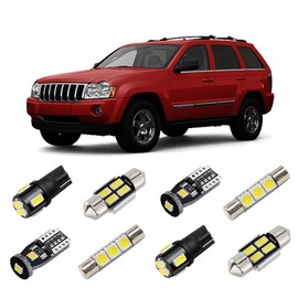 BRISHINE White Interior LED Lights Kit for Jeep Grand Cherokee 1999 2000 2001 2002 2003 2004 2005 2006 2007 2008 2009 2010 Super Bright 6000K LED Light Package + License Plate Lights and Install Tool
