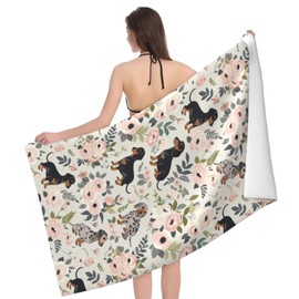 MIEPOS Cute Dog Beach Towel,32x52in,Quick-Dry Sand-Free Puppy Bath Towels,Microfiber Lightweight for Travel Pool Yoga Beach Outdoor Activities Decor Accessories Gifts (Floral Dachshund)