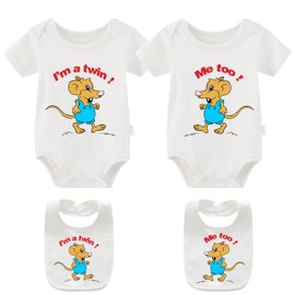 YSCULBUTOL Baby Twin Bodysuit Perfect Together Twin Best Friend Bacon Eggs Twins Set Double Baby Twin Cute（Mon White6M）