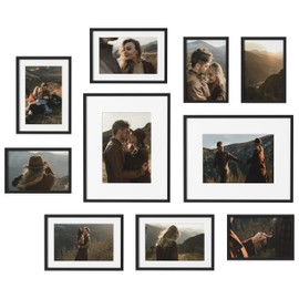 eletecpro Aluminum Gallery Wall Frame Set of 10, Including 2Pcs 8x10, 4Pcs 5x7, 4Pcs 4x6 Photo Frames for Wall or Tabletop Display, Multiple Sizes Picture Frames Collage Wall Decor, Black