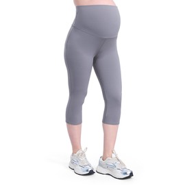 Motherhood Maternity Women's Over The Belly Active Capri Pregnancy Legging, Charcoal