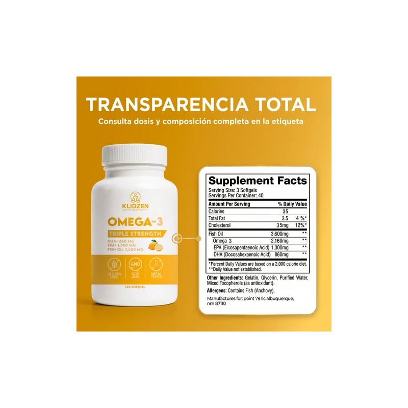 Klidzen Omega 3 3600mg Epa Dha 120 Softgel Limon Corazón