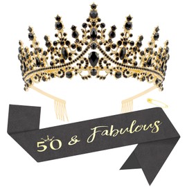 Canitor 50th Birthday Sash Crown Tiara 50 & Fabulous 50th Birthday Decorations for Women Cool 50th Birthday Gifts for Women