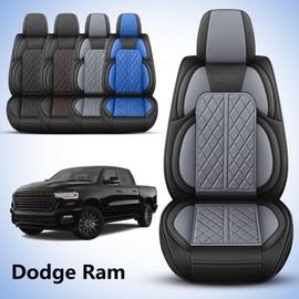 DuDuWang Car Seat Cover Custom Fit for Dodge Ram 1500 2500 3500 2002-2024 Faux Leather Seat Cover Set Compatible with Crew Quad Regular Cab Pickup Truck Cushions (Black & Grey, Front Seat)