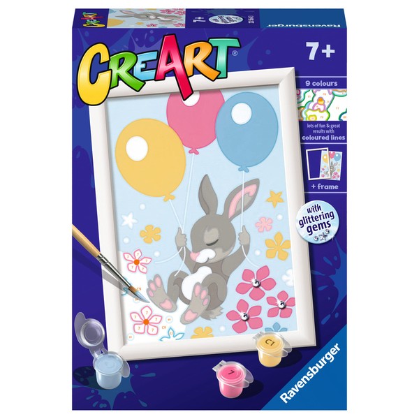 Ravensburger - CreArt Serie D: Coniglietto con palloncini, Kit per Dipingere con i Numeri, Contiene una Tavola Prestampata, Pennello, Colori e Accessori, Gioco Creativo per Bambini 7+ Anni