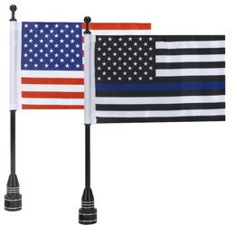 E-Most 6" x 9" American Flag + Blue Line American Flag + 2 Black Adjustable Flagpole Mount Set for Harley Davidson Honda Goldwing CB VTX CBR Yamaha