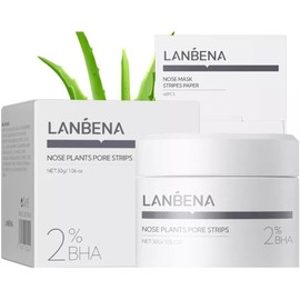 Lanbena Puntos Negros - Mascarilla Puntos Negros 30g + 60pzs Tiras Blancas Para la Extracción de Espinillas - Nose Plants Pore Strips Diebe Equipos de Belleza