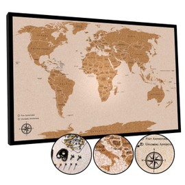 Push Pin Travel Map - Large 30" x 20" World Map Pin Board with Premium Push Pins made from Cork Board - Unique Custom Gift Idea for Travelers, Partner, Young Adults, and Parents