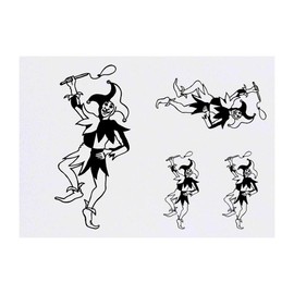 4 x 'Dancing Jester' Temporary Tattoos - Water Resistant, Skin-Safe, Non-Toxic Transfers, Mixed Sizes (TO00013881)