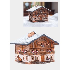 Midene Ceramic Houses Collection - Handmade Miniature of Old House on Lutago, Tirol, Italy, Winter Edition - Candle, Cone Incense Holder R235