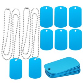 MECCANIXITY Metal Blank Tags Stamping, Aluminum Blank Tags, Dog DIY Engraving Blank Tags with Necklace Chain for Pet Dog ID Tags, Pendant Decoration, Craft Tags 10set (Lake Blue)