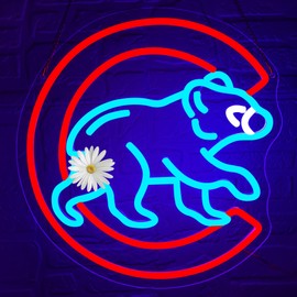 Baseball Neon Sign for Wall Decor Dimmable Cubb Baseball LED Light Up Sign Sports Signs Decor for Man Cave Boys Room Neon Signs for Bar Club Baseball Gifts for Fans Men Teens Size13.8* 12.9in(FMCP082)