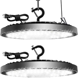 160W 2 Pack UFO High Bay Light LED Shop Lights, 25000LM Garage Lights, 6500K Barn Lights, Industrial Light w/ 6.6ft Plug Power Cord, IP65 Waterproof Work Lamp for Warehouse Workshop Factory Gym