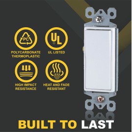 Faith 3-Way Decorator Paddle Wall Light Switch, 15A 120/277V, On/Off Rocker, White