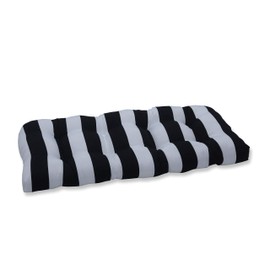 Pillow Perfect Outdoor/Indoor Cabana Stripe Tufted Loveseat Cushion, 44 X 19 X 5, Black