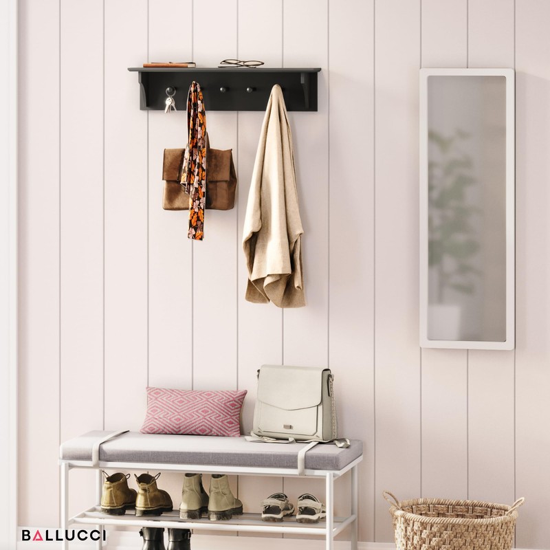 Ballucci Floating Coat and Hat Wall Shelf Rack, 5 Pegs