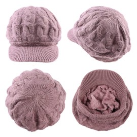 Twist Women Visor Hat Warm Fleece Lined Beret Hats Winter Knit Hats for Women (Light Purple)