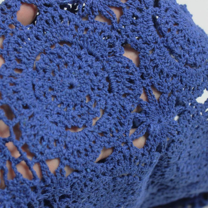 KEPSWET Cotton Handmade Crochet Lace Table Runner Blue Rectangle Coffee