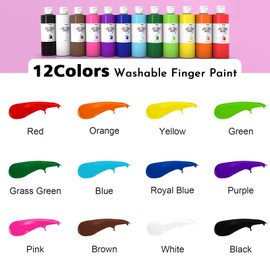 ABEIER Washable Finger Paint Bulk Pack for Toddlers, Safe Non-Toxic, 12 Vibrant Colors (8.45 Fl oz), Baby Safe Paint for Hand and Feet, Mess Free Art Supplies for Kids, Ages 1-3 4 5 6+