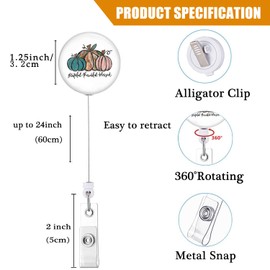 Thanksgiving Badge Reel Retractable ID Clip Cute Pumpkins Badge Holder Grateful Thankful Blessed Harvest Holiday Nurse Teacher Student Office Staff Name Tag Decor Badge Clip