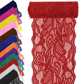 Tanstic 3.15 Inch x 5 Yard Red Floral Pattern Fabric Lace Ribbon Lace Trim for Crafts, Wedding Decorations, Gift Wrapping