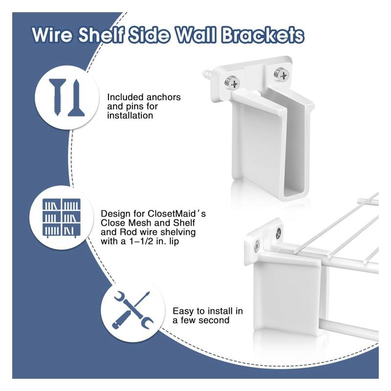 8 Pack Wire Shelf End Brackets,Heavy Duty White Plastic Closet