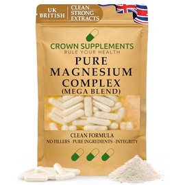 Pure Magnesium Mega Complex Capsules | Clean Magnesium Bisglycinate, Magnesium Malate, Magnesium Citrate Supplement Blends | Triple High Absorption | Crown Supplements UK (360 Capsules)