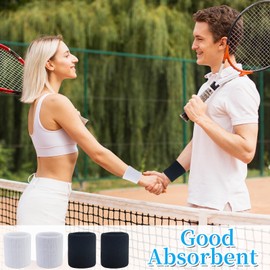 4 Pack Sweatbands Sports Wristband Cotton Sweat Band for Men and Women, Good for Tennis, Basketball, Running, Gym (Black and White)