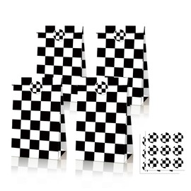 24 Pack Race Car Party Favor Bags with Stickers Race Car Goodie Bags Black and White Checkered Gift Bags Racing Birthday Party Bags Checkered Flag Party Supplies